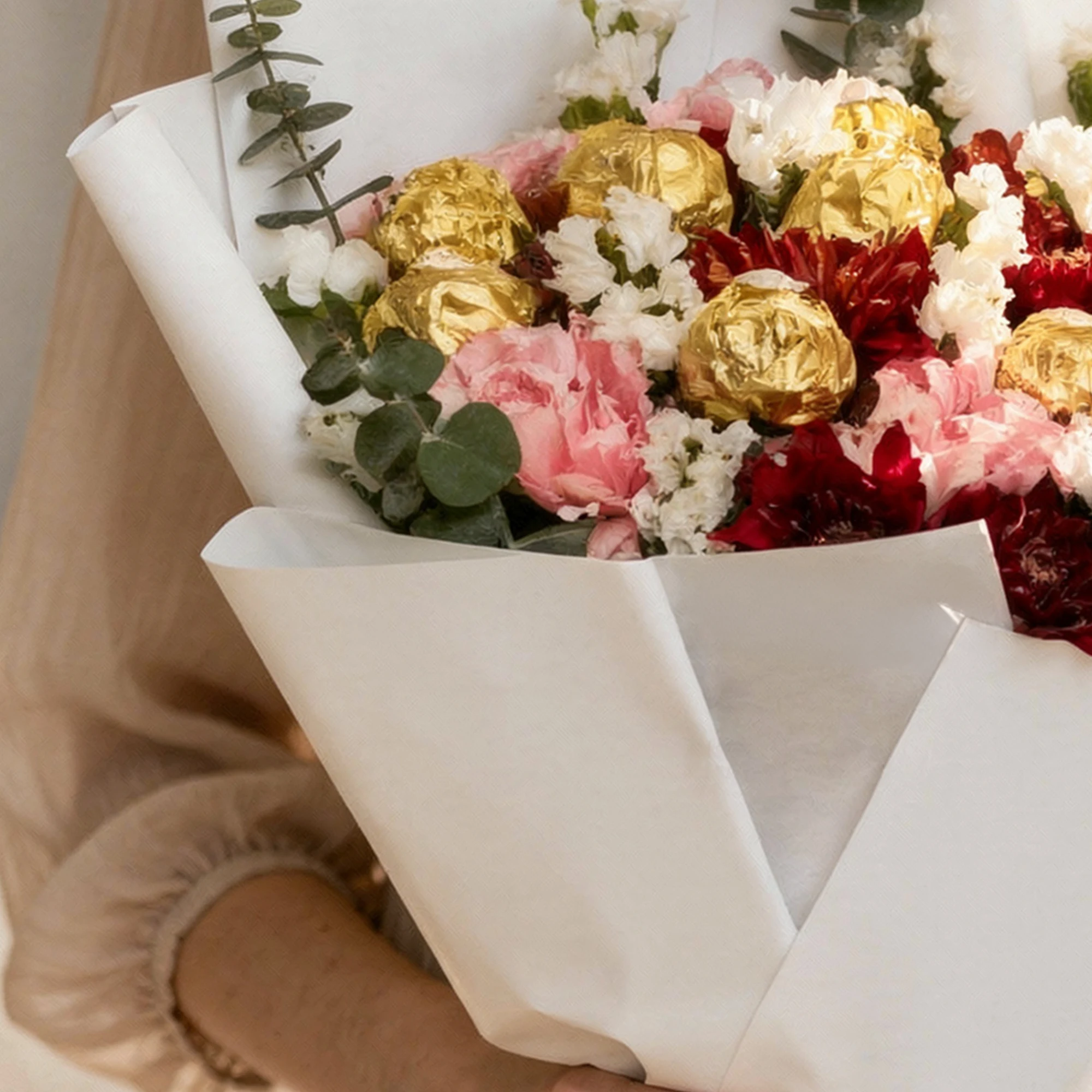 Ferrero Floral Bouquet with 16 Ferrero Rocher chocolates, pink and red carnations