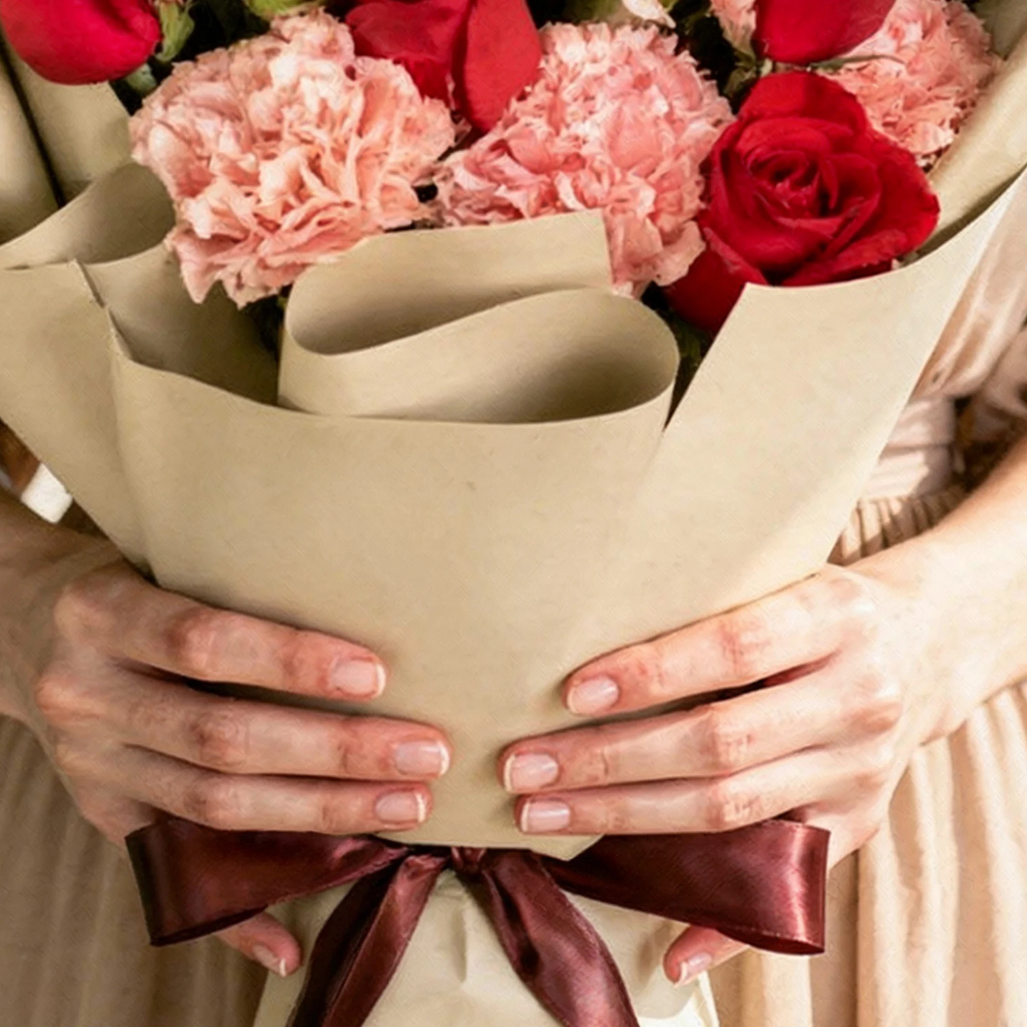 Ruby Blush Rose and Carnation Bouquet with red roses and pink carnations