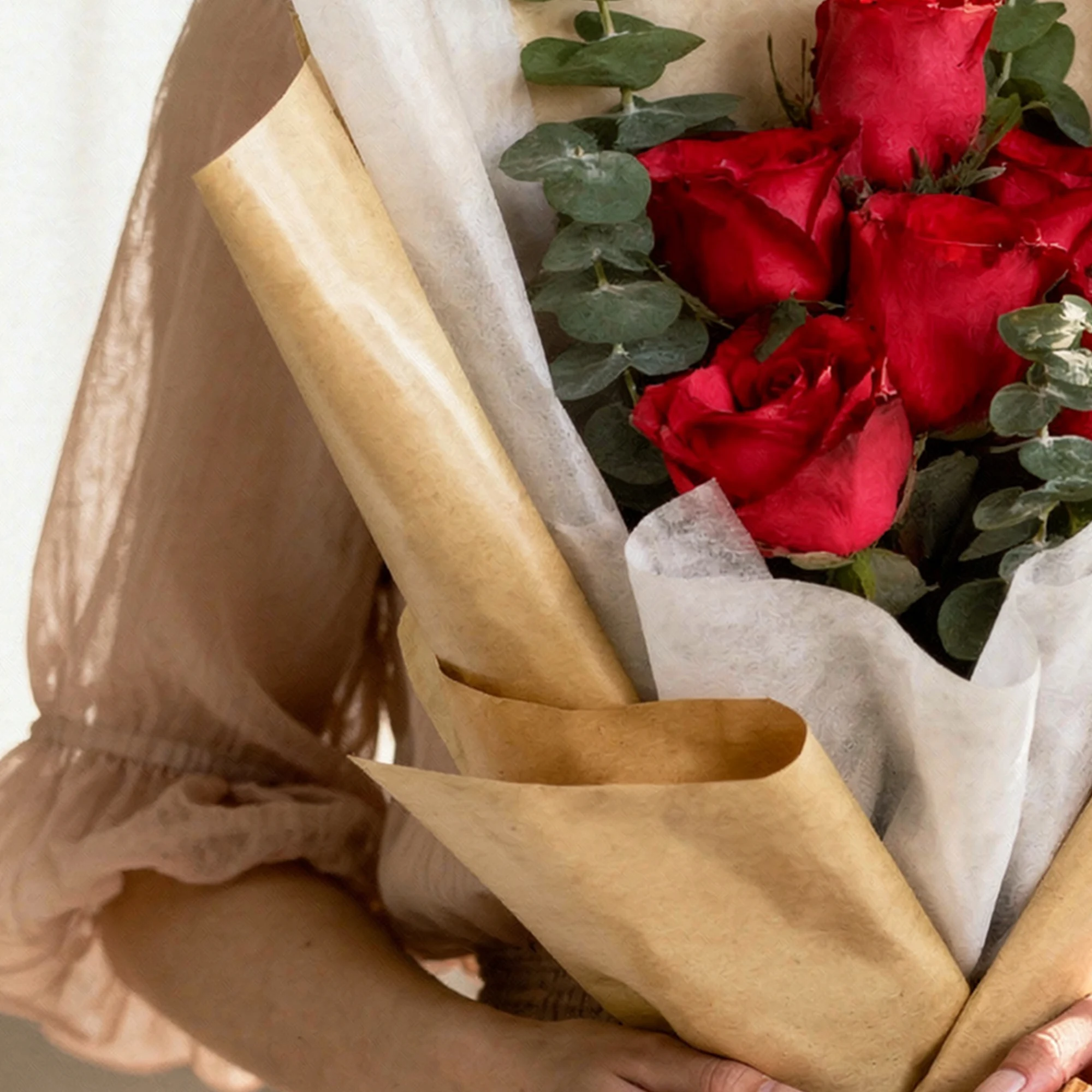 Classic 6 Red Rose Bouquet with eucalyptus leaves and red ribbon