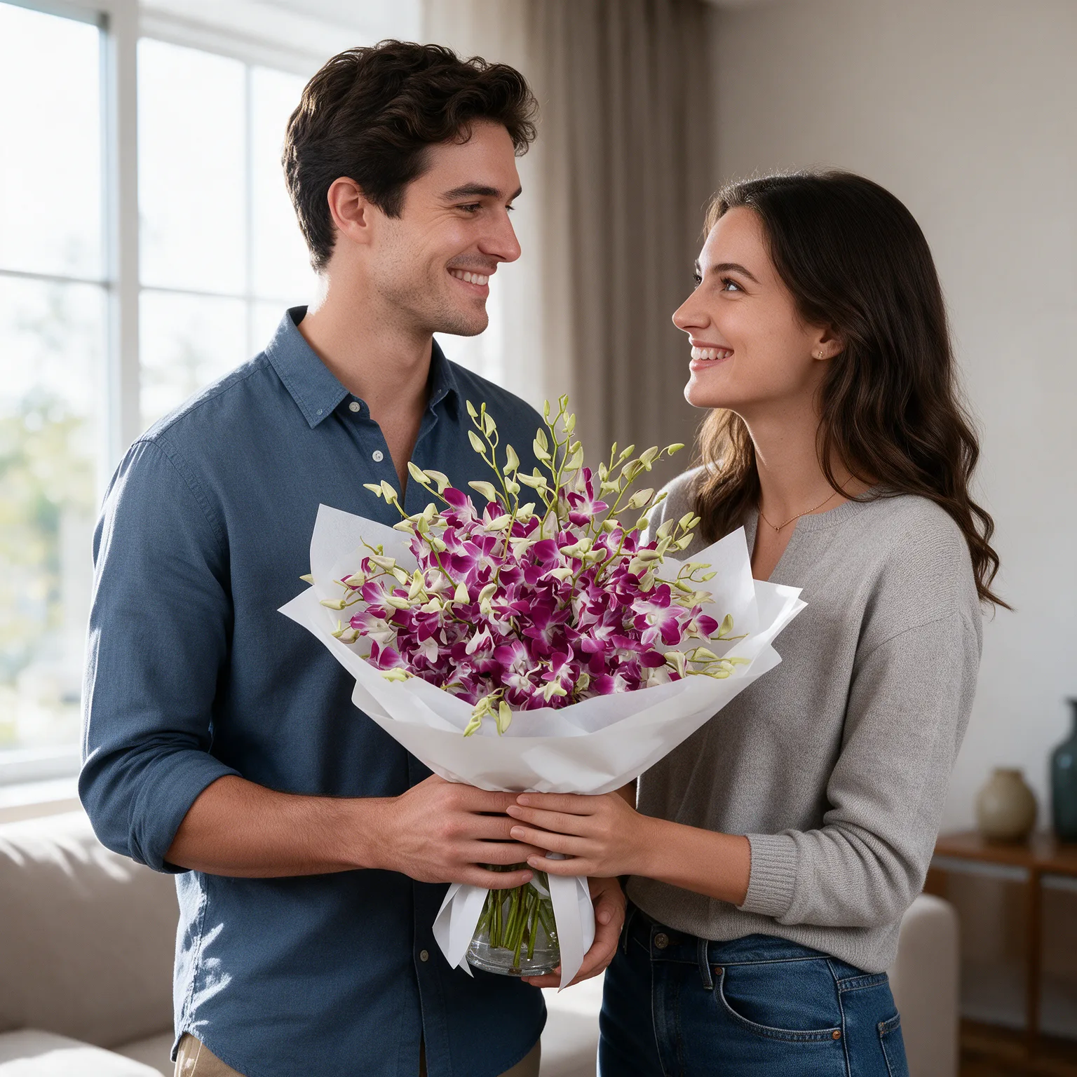 Elegant purple orchid vase arrangement for flower delivery in Malaysia
