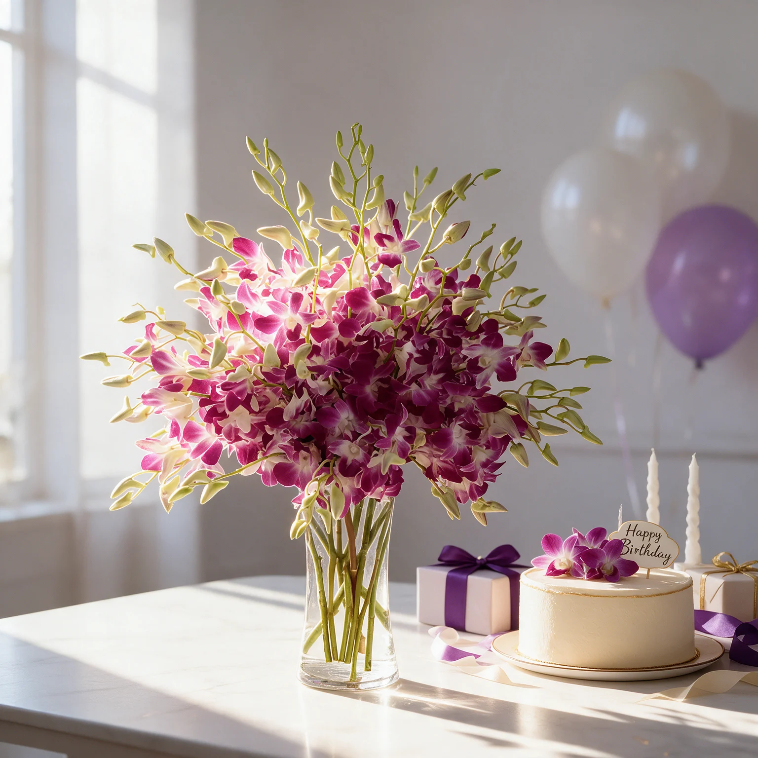 Elegant purple orchid vase arrangement for flower delivery in Malaysia