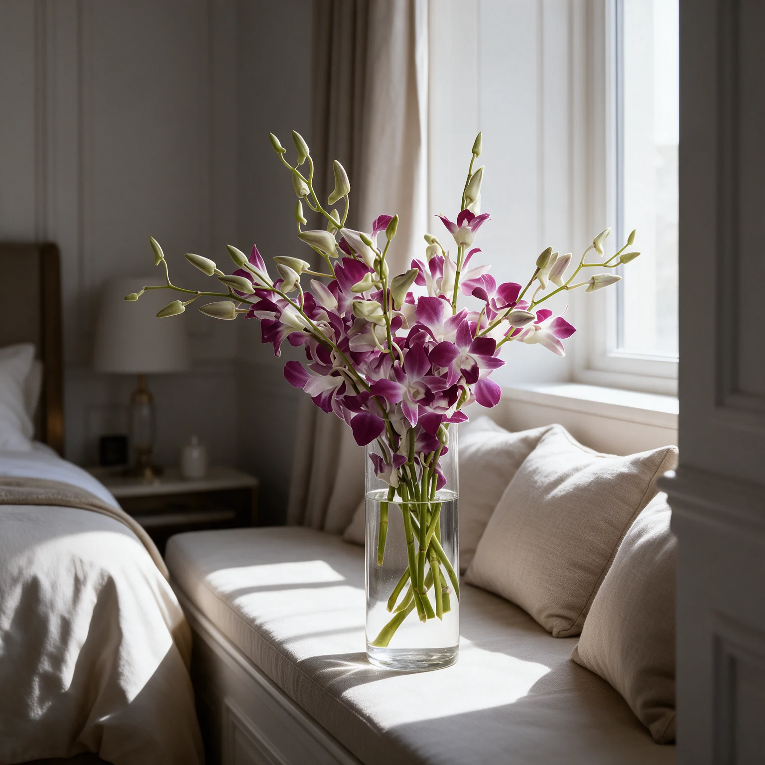 Purple orchid vase arrangement for flower delivery in Malaysia