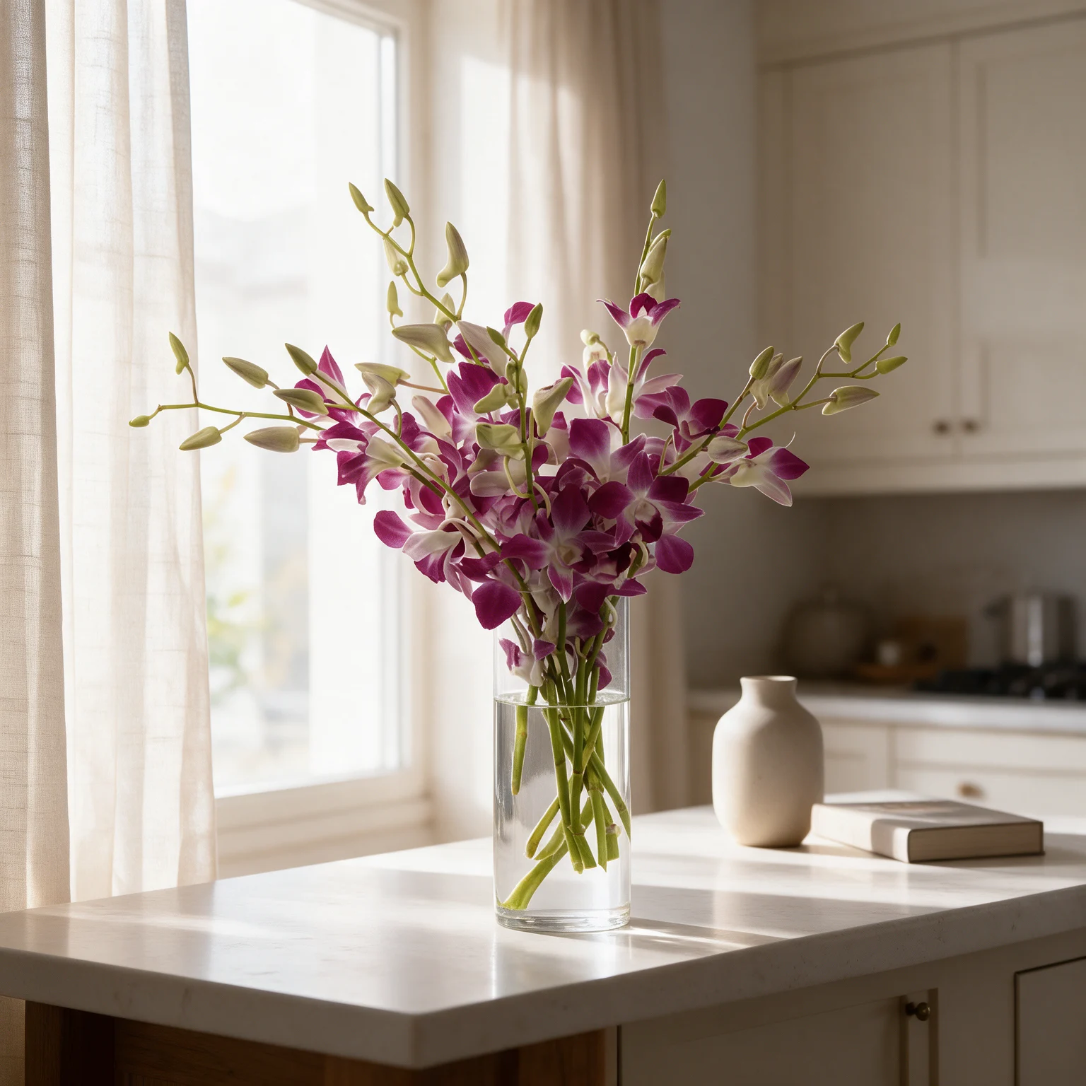 Purple orchid vase arrangement for flower delivery in Malaysia