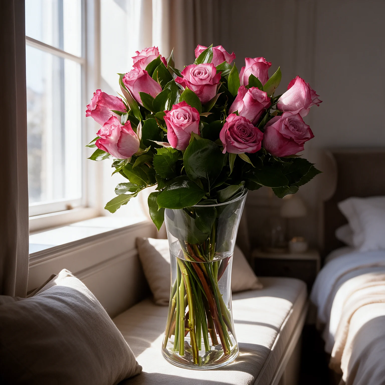 Purple rose vase arrangement for flower delivery in Malaysia