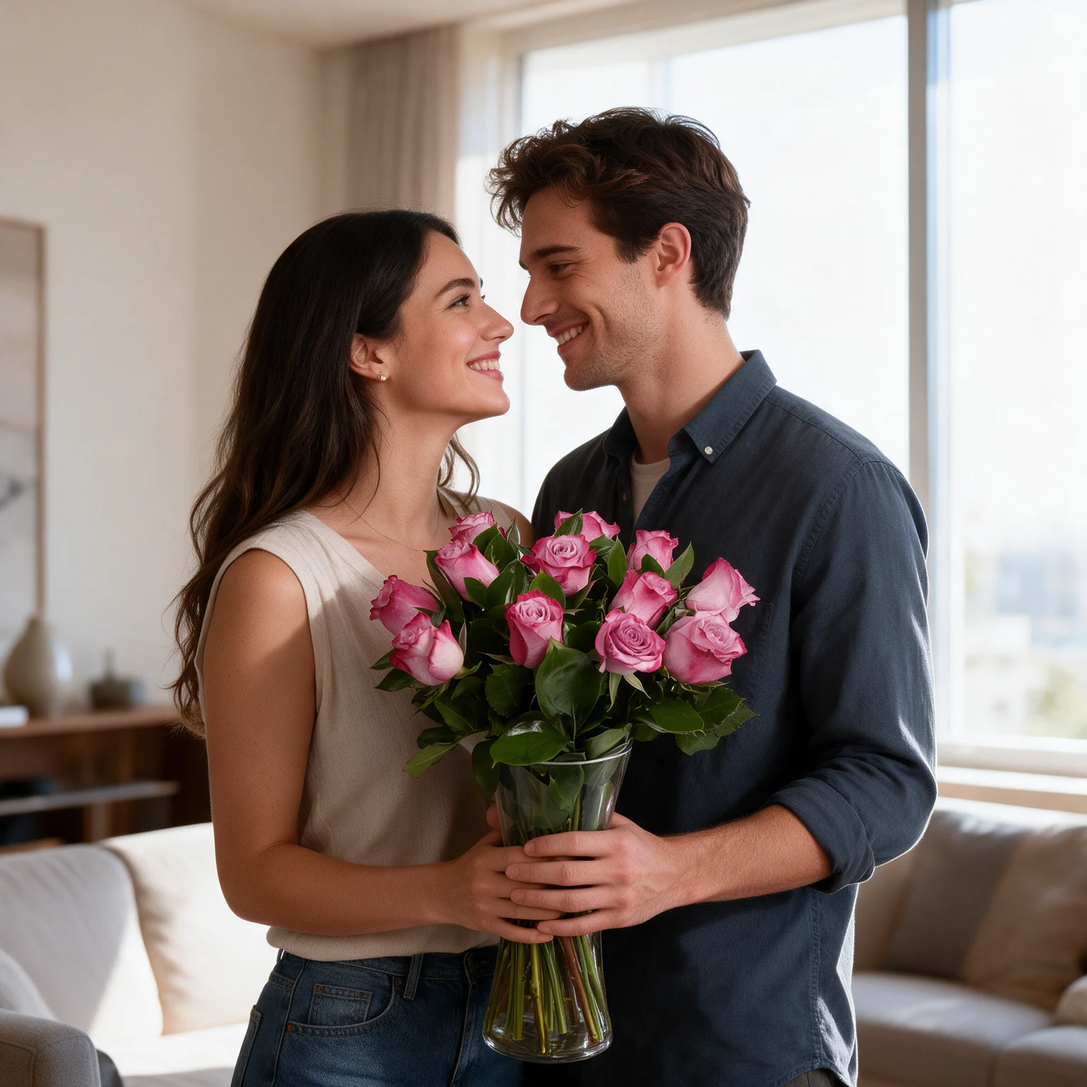 Purple rose vase arrangement for flower delivery in Malaysia