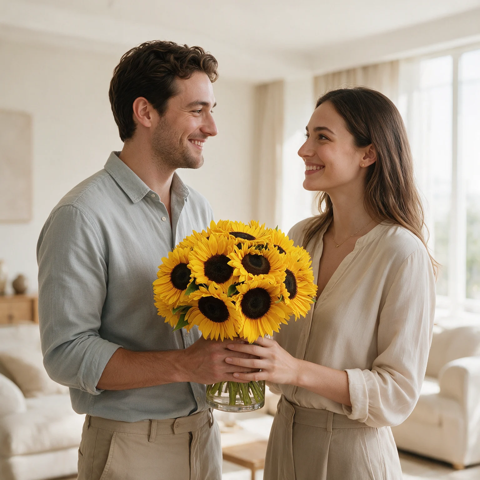 Bright sunflower vase arrangement for flower delivery in Malaysia